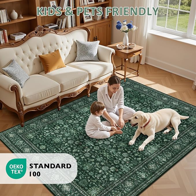 Area Rugs 9x12 Living Room Rug: Washable Rug Soft Vintage Distressed Floral - Image 9