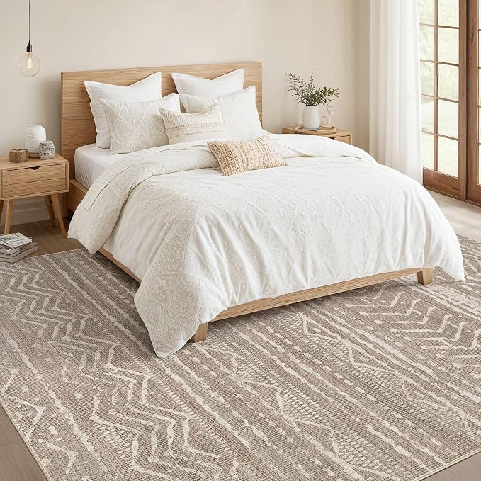 Nakagishi 5x7 Area Rugs Living Room: Washable Boho Large Neutral Soft Rug - Image 5