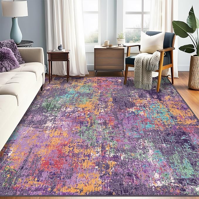 Washable Area Rugs 7'x9' Non-Slip Modern Abstract Soft by RELEANY