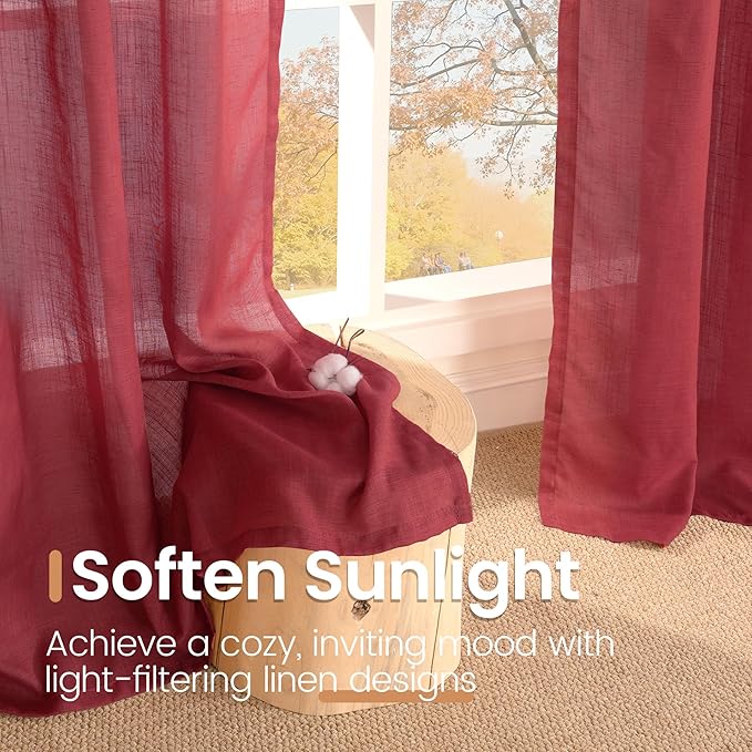 BGment Semi Sheer Burgundy Curtains - Image 5