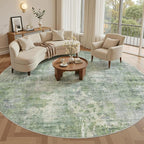 9x9 Green/Ivory Round Rug 9ft Living Room Circle Rug Vintage Round Area Rug Non by Soalmost
