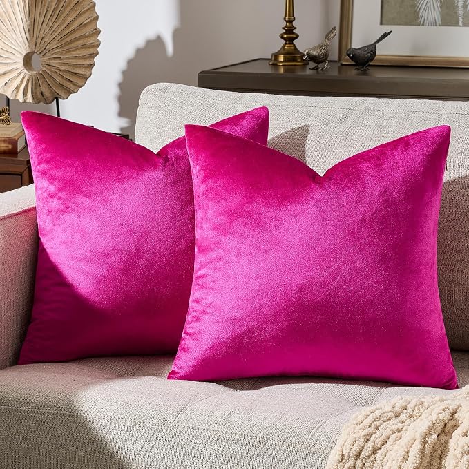 GIGIZAZA Throw Pillow Covers 22x22 Inch Hot Pink Velvet Pillows Decorative by GIGIZAZAFocusingonhomedecoration
