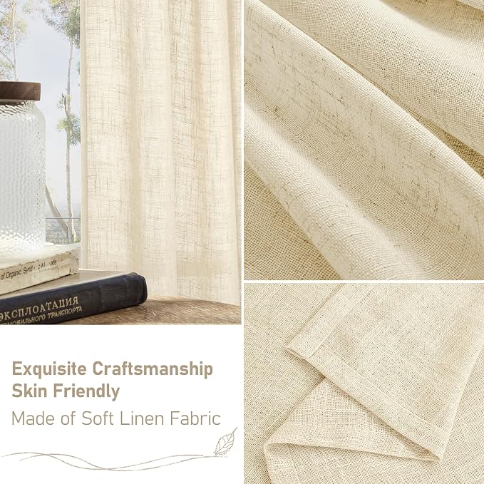 LAMIT Beige Linen Curtains for Living Room 78 Inch Length, Faux Linen Textured - Image 6