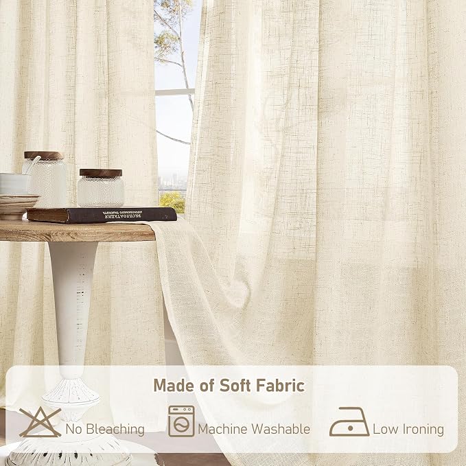 LAMIT Semi Sheer Linen Curtains 54 Inch Length 2 Panels, 52 x 54 Inch - Image 8