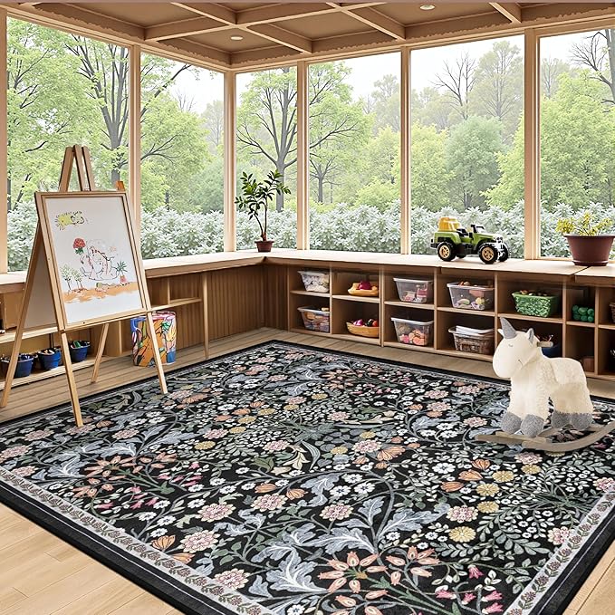 Area Rug Living Room Rugs: Floral 5x7 Washable Rug Vintage Soft Boho Non-Slip - Image 5