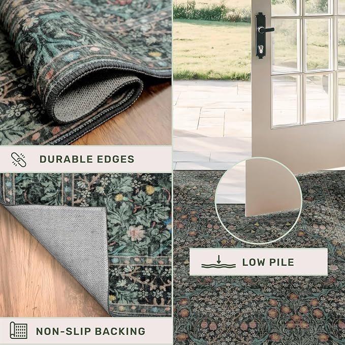 Dark Green Washable 3x6 Large Entryway Runner Rug Indoor, Non-Slip Floor Rugs - Image 5