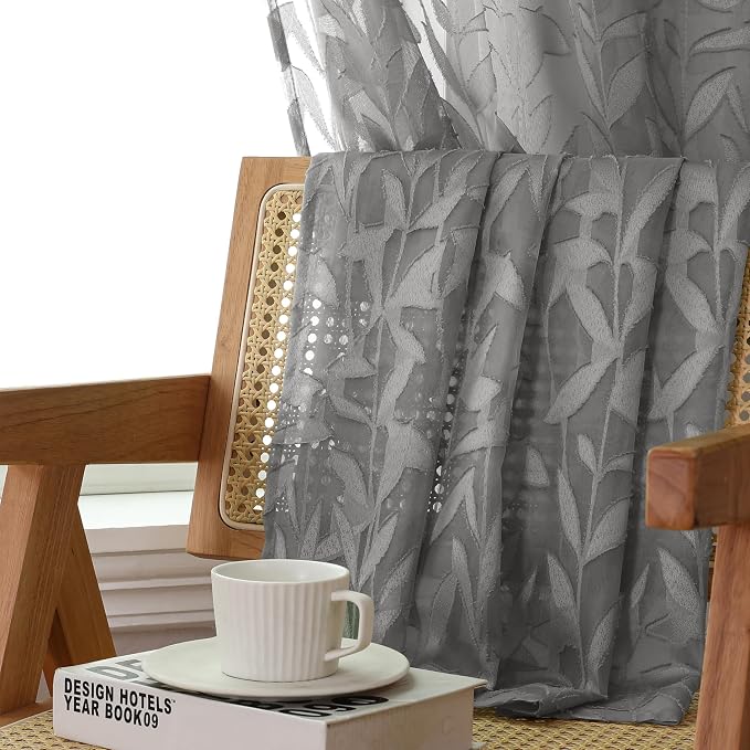 Lecloud Leia Charcoal Grey Sheer Curtains 78 Inches Long 2 Panels, Privacy Airy - Image 2