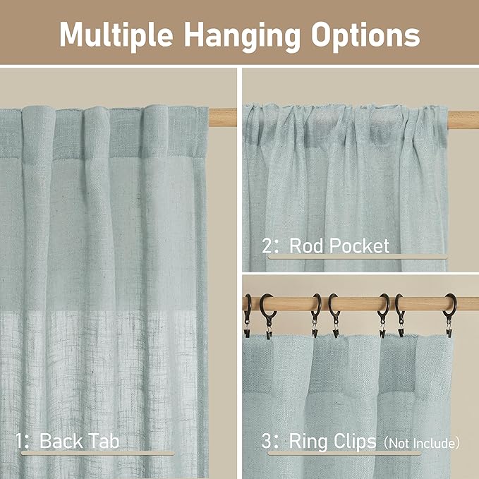 LAMIT Linen Blended Curtains for Bedroom, Faux Linen Textured Light Filtering - Image 3