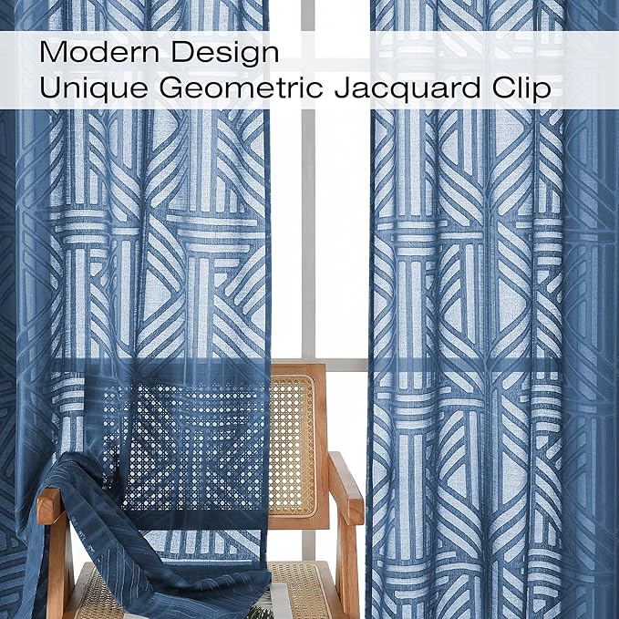 Simplebrand Sheer Dusty Blue Kitchen Curtains 24 Inch Length Tier Curtains 2 - Image 4