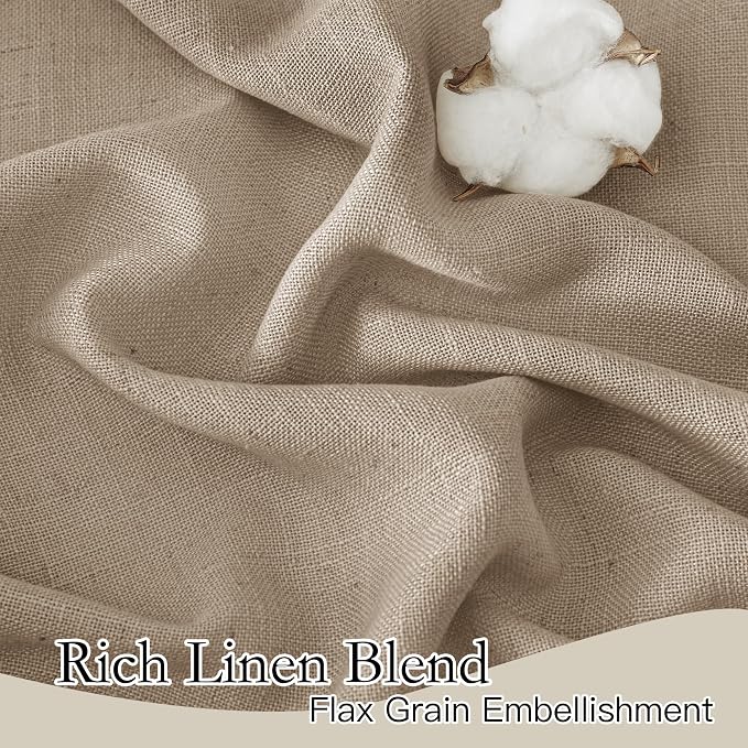 RYB HOME Khaki Linen Curtains 95 inches, Rod Pocket & Back Tab Linen Blend Boho - Image 4