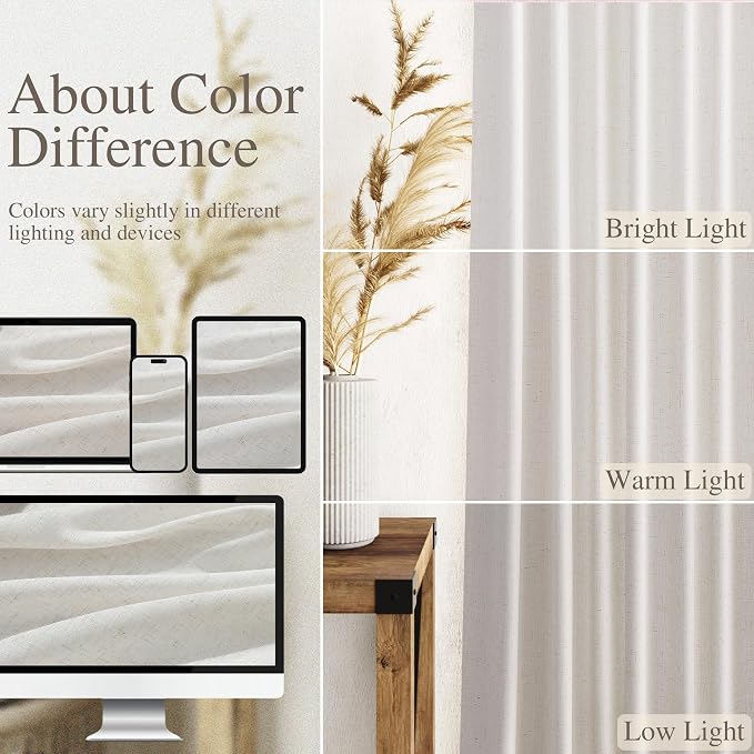 Nanspring Natural Linen Curtains 102 Inches Long - Image 3