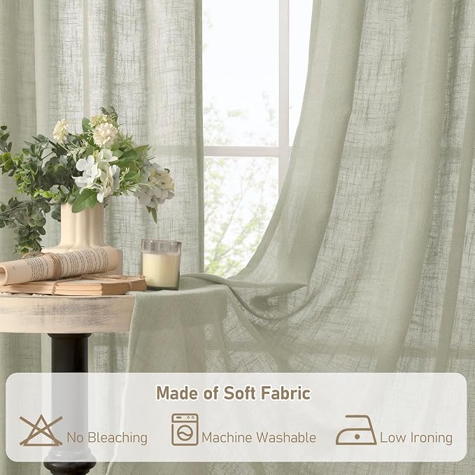 LAMIT Sage Grey Linen Curtains 24 Inch Length - Image 8