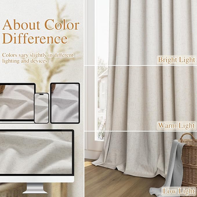 Guken Extra Long Light Beige 100% Blackout Curtains 144 Inch Length 2 Panels - Image 7