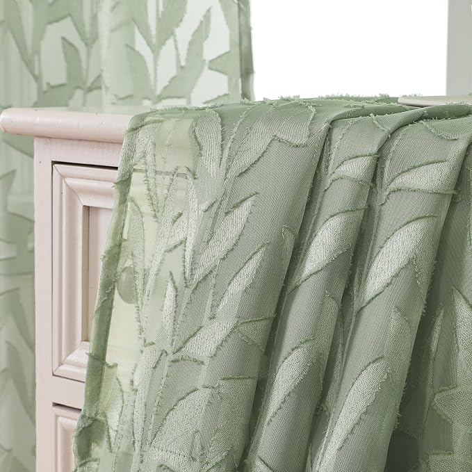Lecloud Leia Sage Green Sheer Curtains 63 Inch Length 2 Panels, Light Filtering - Image 8