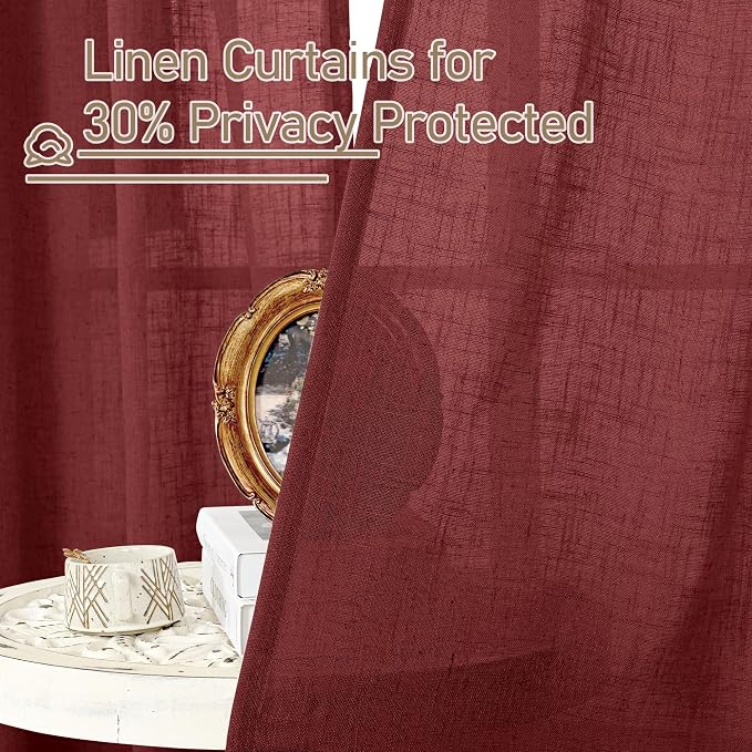 LAMIT 95 inch Linen Curtains for Living Room, Burgundy Red Bronze Grommet - Image 6