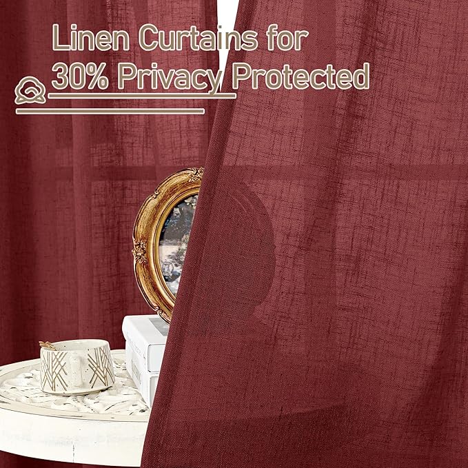 LAMIT Burgundy Red Linen Curtains 72 Inch - Image 6