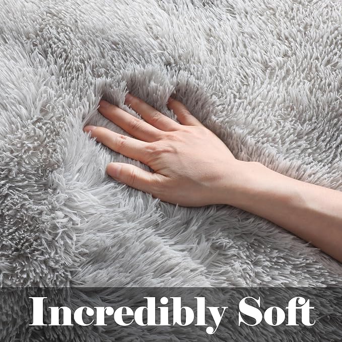 ONASAR 6x9 Area Rugs for Living Room, Large Tie-Dyed Light Grey Fluffy Shag Rug - Image 2