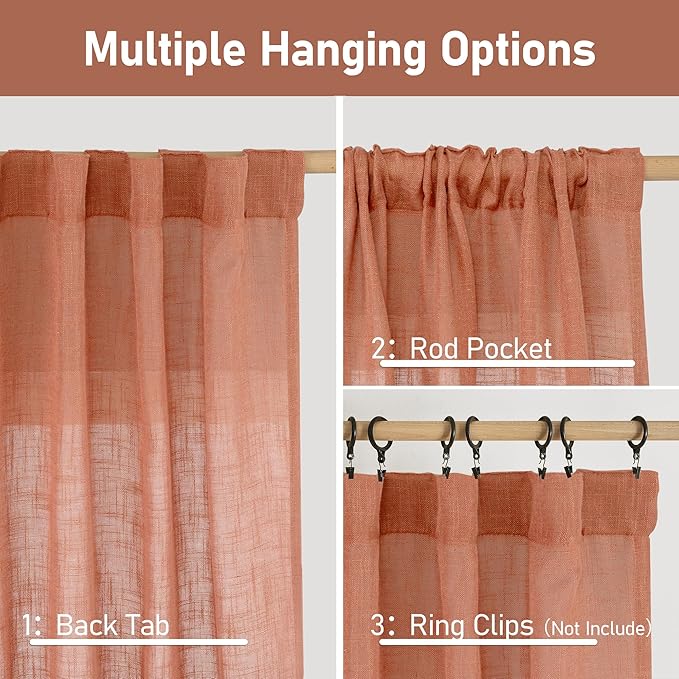 LAMIT 60 Inch Length Window Linen Curtains, Light Filtering Panels Back Tab and - Image 3