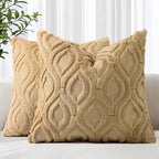 decorUhome Throw Pillow Covers 16x16 Inch Set of 2, Soft Plush Faux Wool Khaki by decorUhome