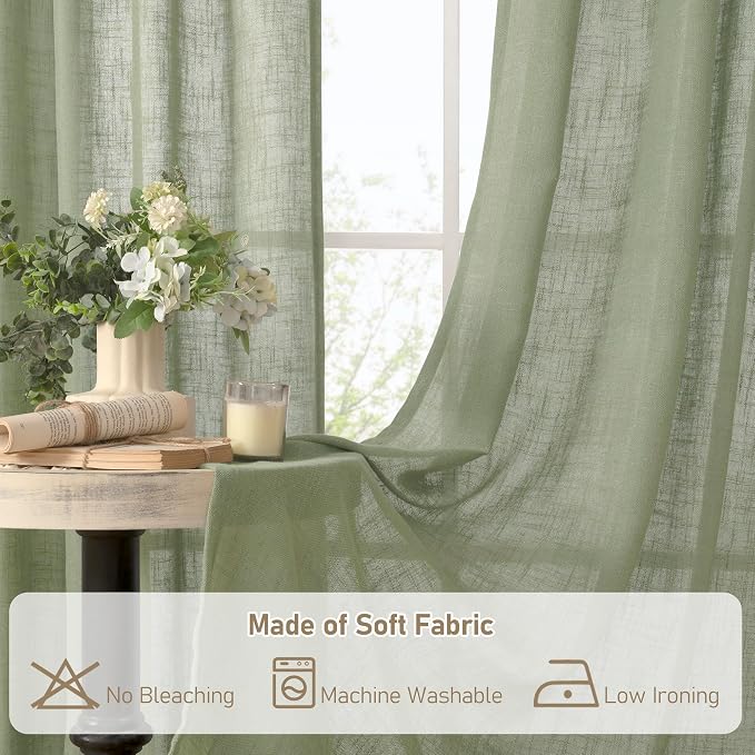 LAMIT Sage Green Light Filtering Linen Curtains 68 inches Long - Image 8