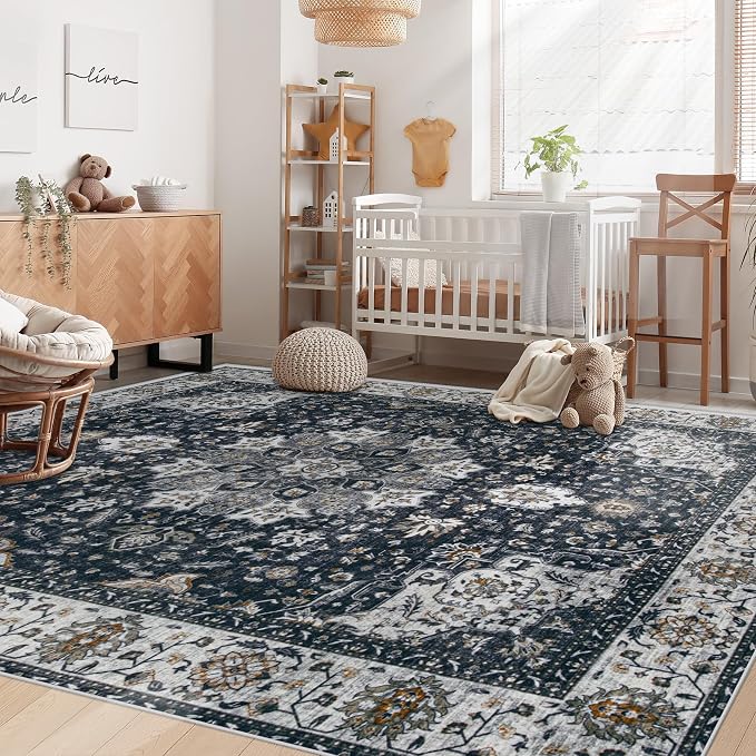 Area Rug 5x7 Washable Rug, Vintage Boho Medallion Rugs Non-Slip Soft Low Pile - Image 3