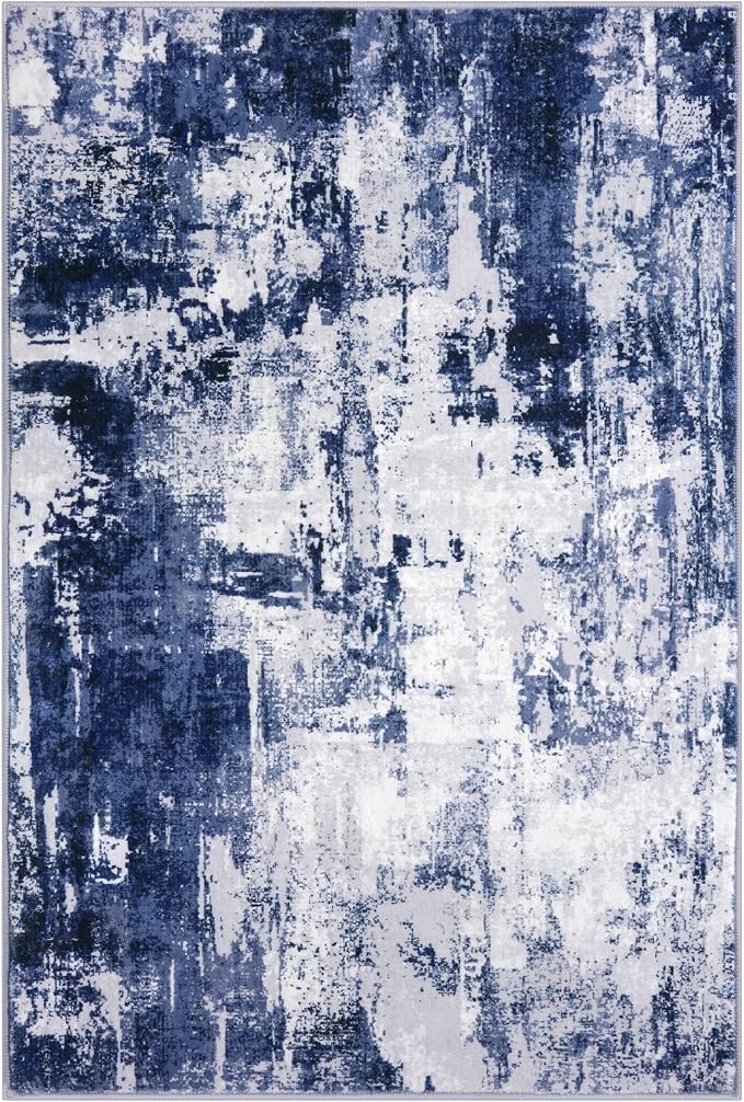 KOZYFLY Modern Abstract Area Rugs 5x7 Navy Blue Machine Washable Thin Rug - Image 8