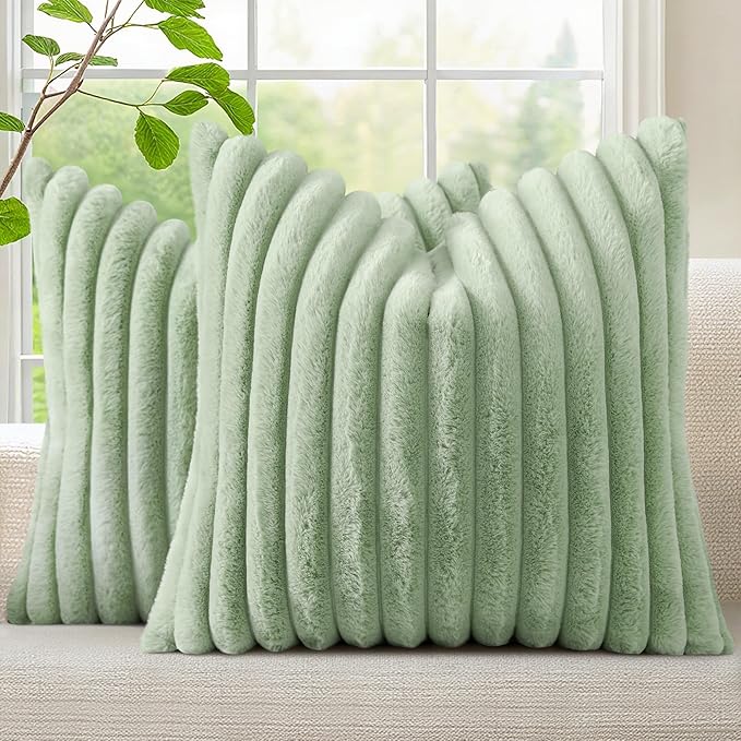 decorUhome Summer Cozy Faux Fur Throw Pillow Covers 18x18 Set of 2 Decorative by decorUhome