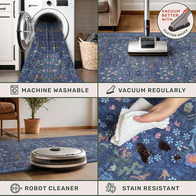 Dark Blue 2x8 Kitchen Runner Rugs - 8ft Long Machine Washable Hallway Runner - Image 4