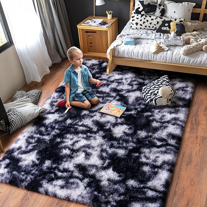 Black and White Rug for Bedroom, 5x7 Area Rug for Kids Room, Bedside Indoor - Image 3