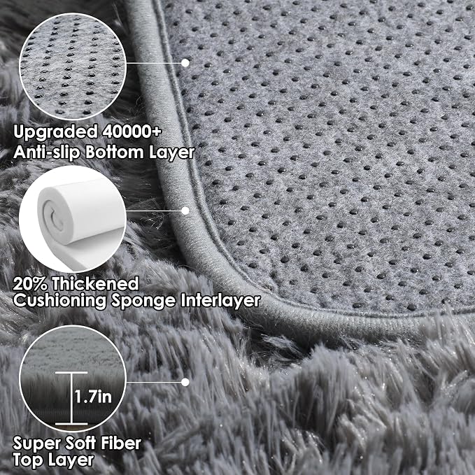 ONASAR Grey 8x10 Area Rugs for Living Room, Ultra Soft Plush Thick Shaggy Big - Image 3
