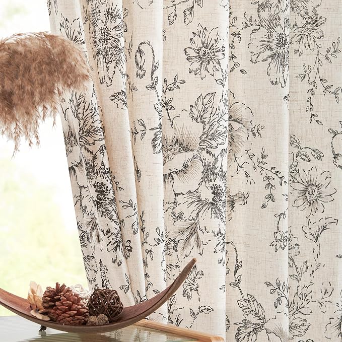 jinchan Lined Linen Blend Curtain Floral Curtains - Image 7