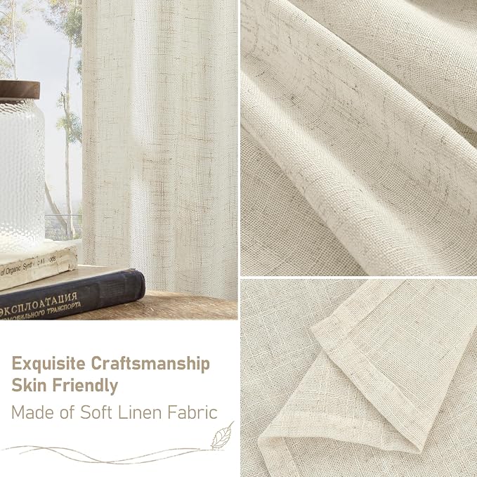 LAMIT 48 Inch Length Short Linen Curtains 2 Panels, Cream Ivory Light Filtering - Image 6