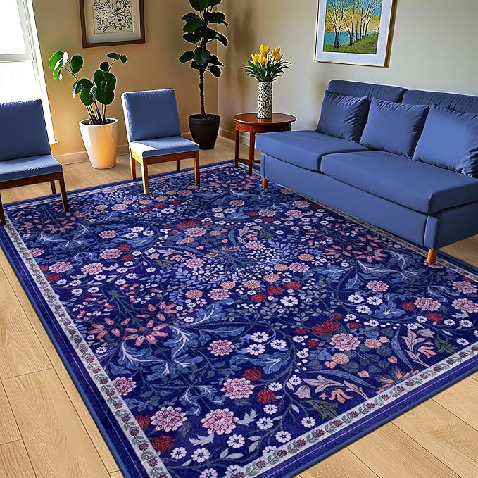 10x12 Area Rugs for Living Room: Floral Washable Rug Vintage Large Soft Boho - Image 2