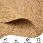 Hausattire Jute Braided Hand Woven Rug, 8 Feet Round – Natural, Boho Large Area - Image 6