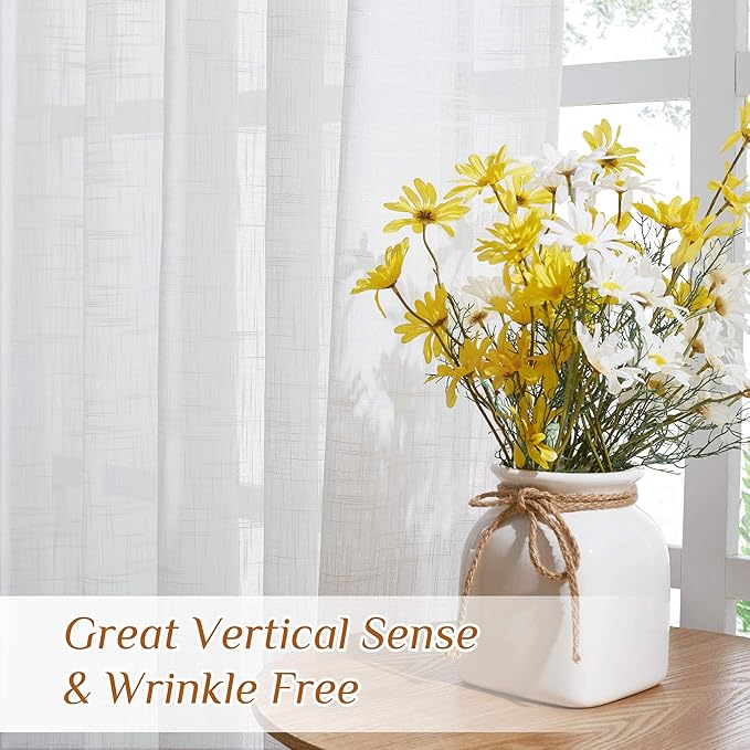 NICETOWN White Sheer Linen Curtains Natural Style, Rod Pockets & Back Tab - Image 4
