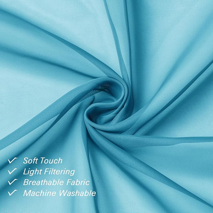 Lecloud Turquoise Sheer Curtains 90 Inches Long 2 Panels, Elegant Gauzy Airy - Image 2