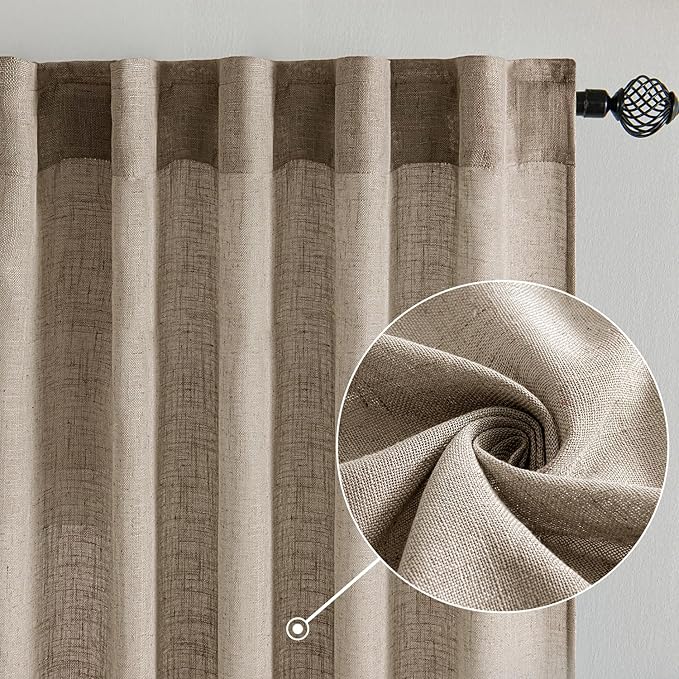 MIULEE Taupe Grey Linen Curtains 84 Inch Length 2 Panels - Image 2