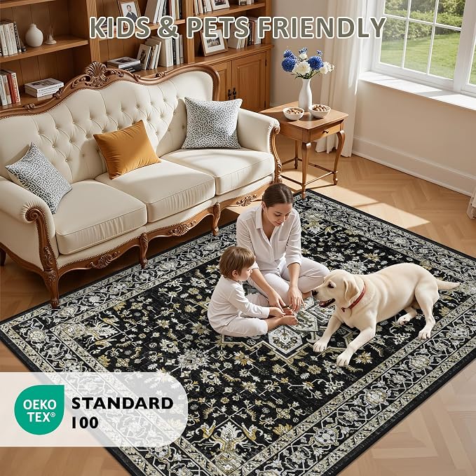 Area Rugs 9x12 Living Room Rug: Washable Rug Soft Vintage Boho Medallion Carpet - Image 9