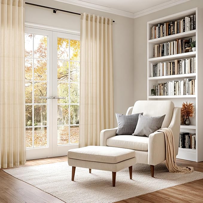 Nanspring Tan Linen Curtains 63 Inches Long - Image 6