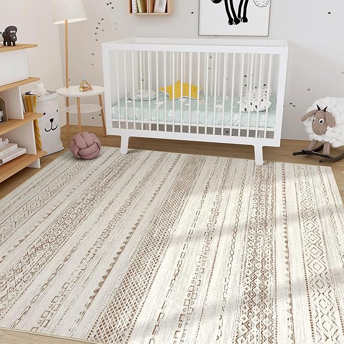 Nakagishi 7x10 Area Rug Living Room: Washable Boho Large Neutral Modern Soft - Image 8