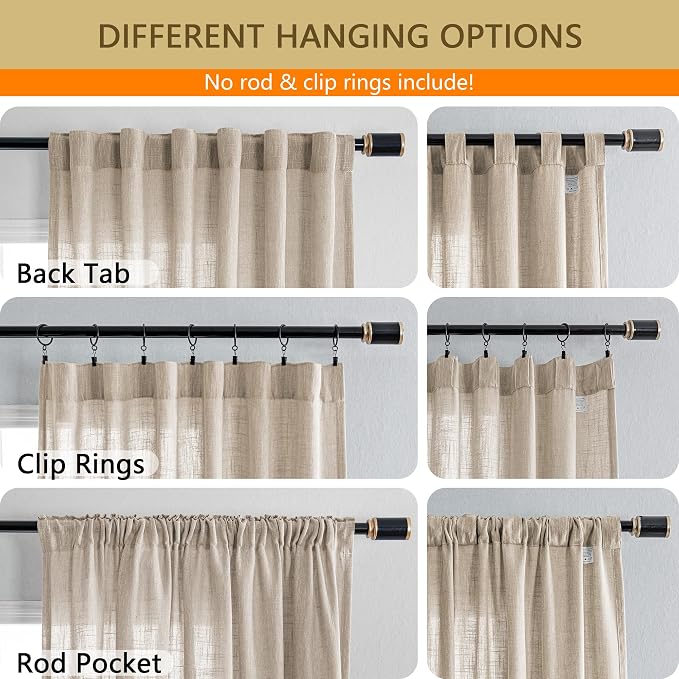 MYSKY HOME Oatmeal Curtains for Living Room, Semi Sheer Curtains & Drapes Light - Image 4