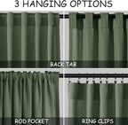 Olive Green Linen Curtains 60 Inch Length 2 Panel Set Back Tab Rod Pocket Semi - Image 3