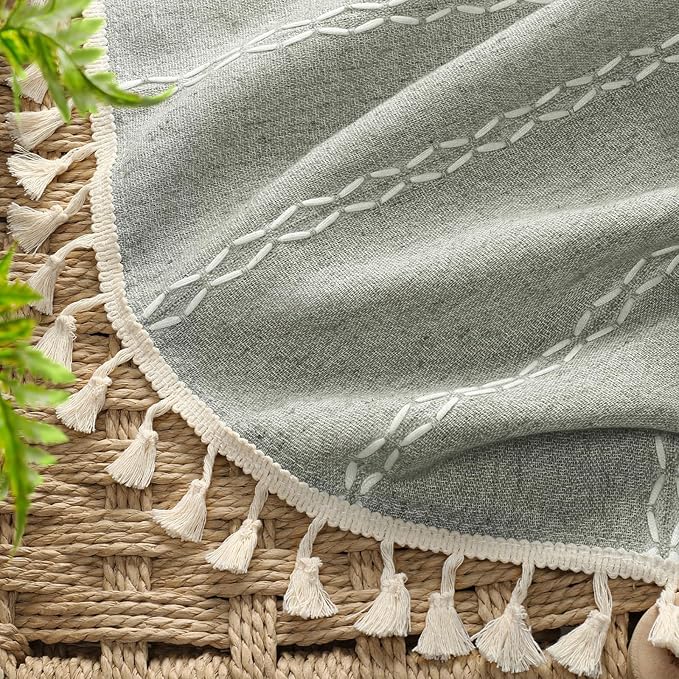 Boho Blackout Curtains 90 Inches Long Sage Green Linen Blend 2 Panels - Image 4