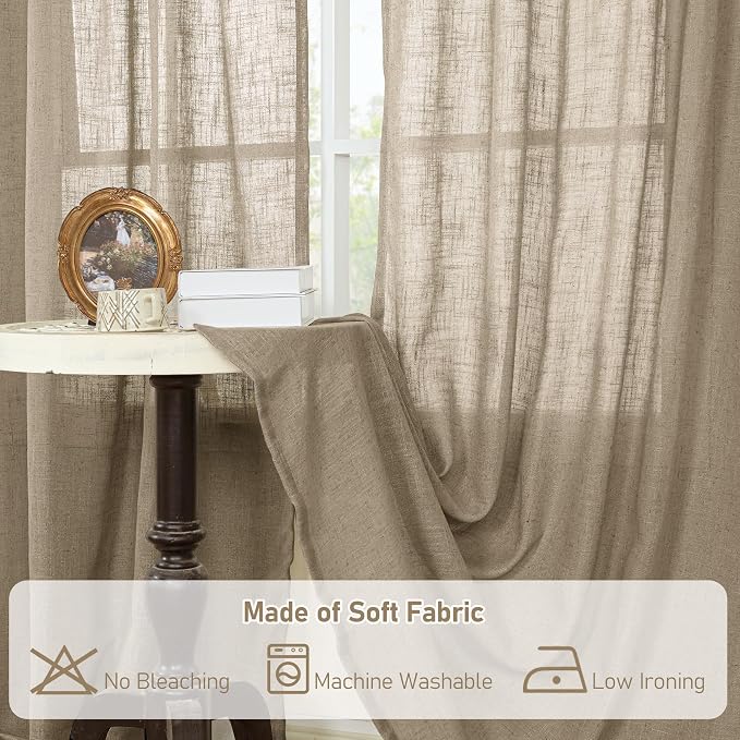 LAMIT Taupe Linen Curtains for Living Room 84 inch Length 2 Panels, Light - Image 8