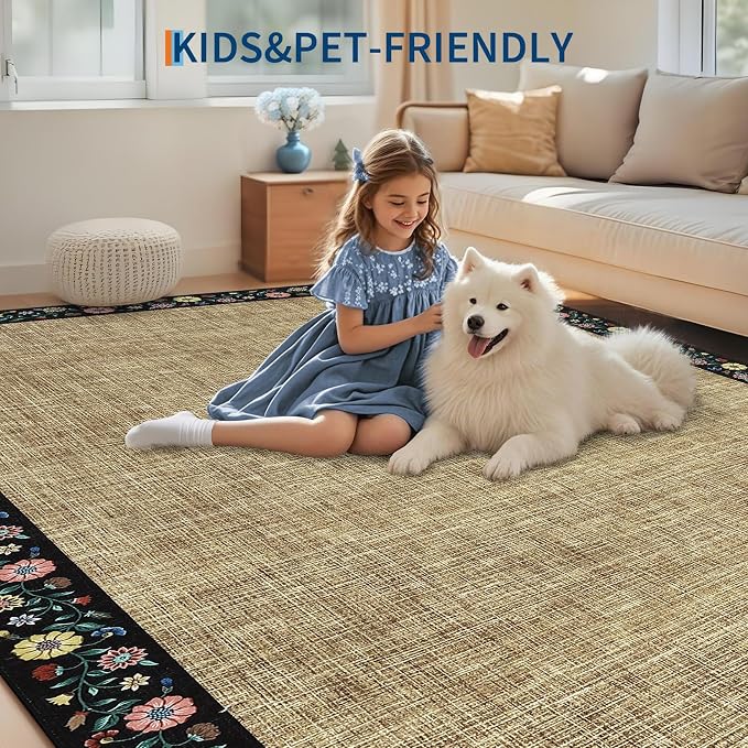 GarveeHome Washable Rugs for Living ROM 8 x 10 Large Area Rug Farmhouse Floral - Image 7