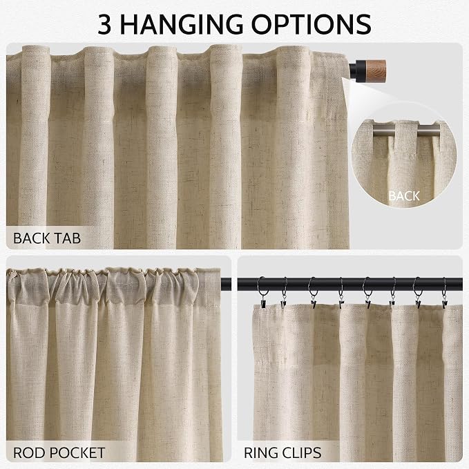 Nanspring Taupe Burlywood Linen Curtains 84 Inch Length - Image 2