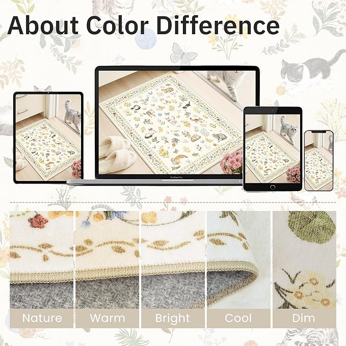 Soalmost Cat 6x9 Area Rugs for Living Room, Machine Washable Animal Floral - Image 8