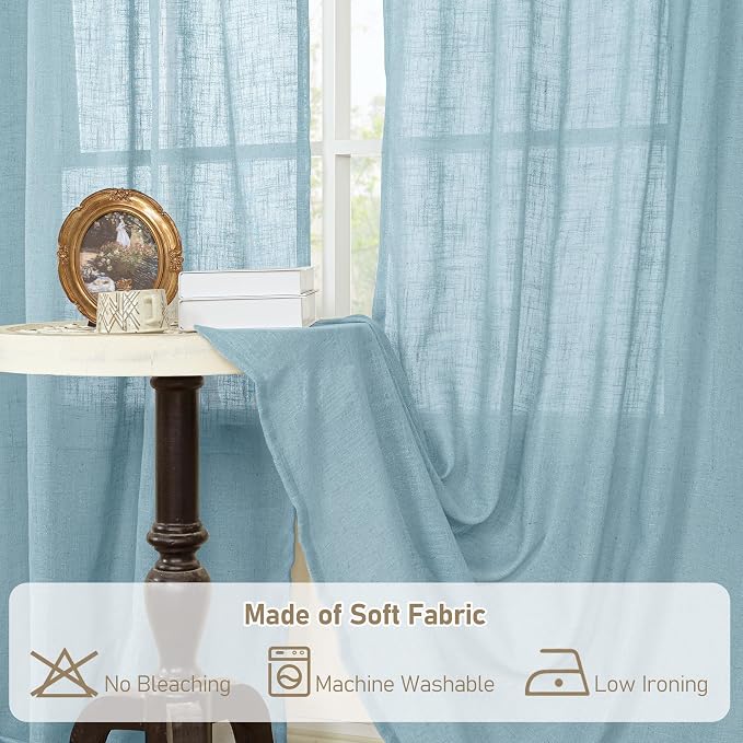 LAMIT Semi Sheer Linen Curtains 45 Inches Long, Light Filtering Panels Back Tab - Image 8
