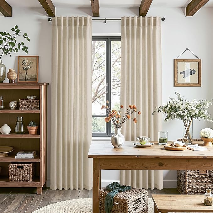 Nanspring Eggshell Beige Linen Curtains 96 Inches Long - Image 8