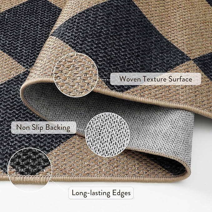 Lahome Colette Checkered Easy Jute 3x5 Outdoor Patio Rug, Washable Rugs - Image 4